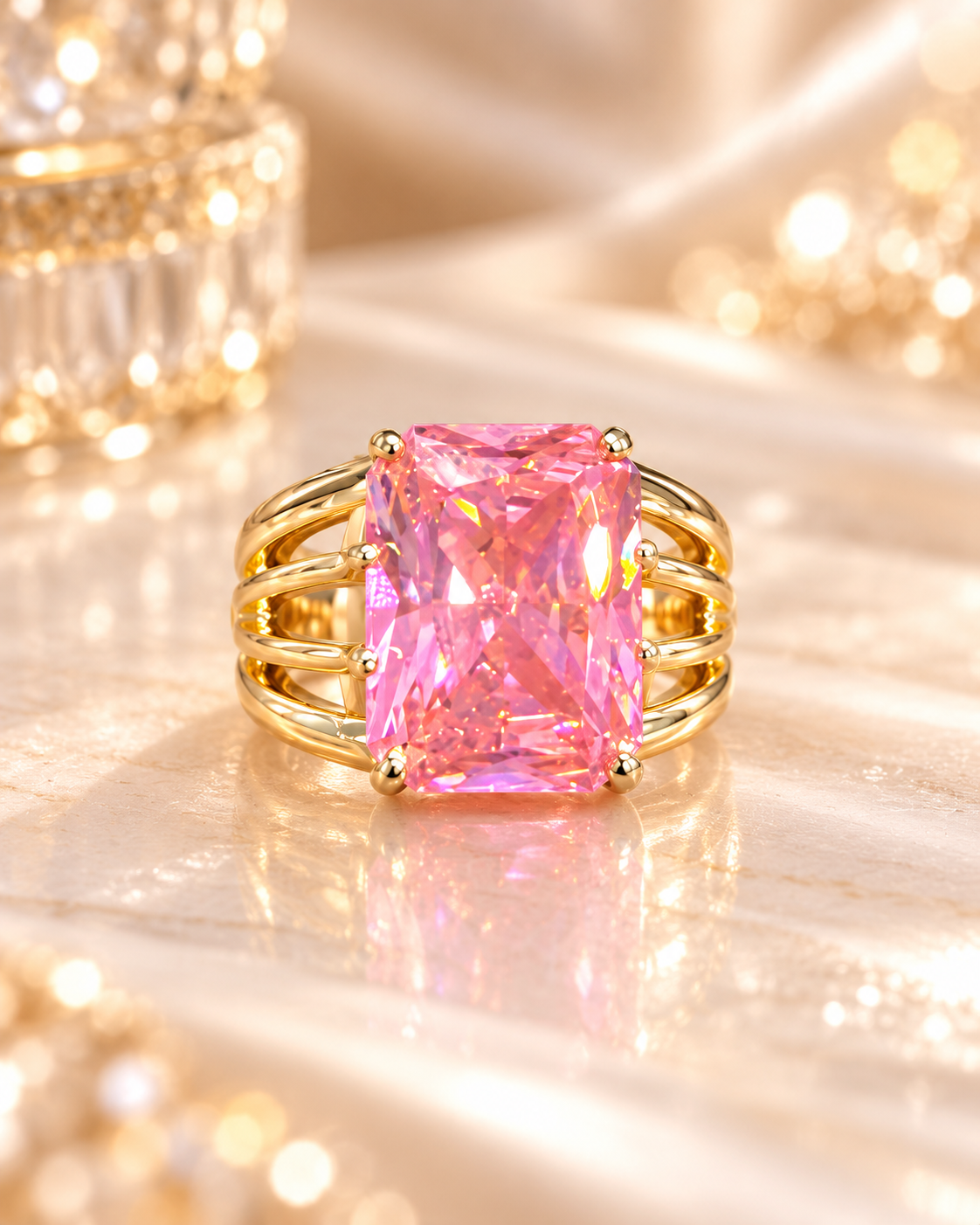 Anillo Rosa Imperial – Piedra Rosa Rectangular
