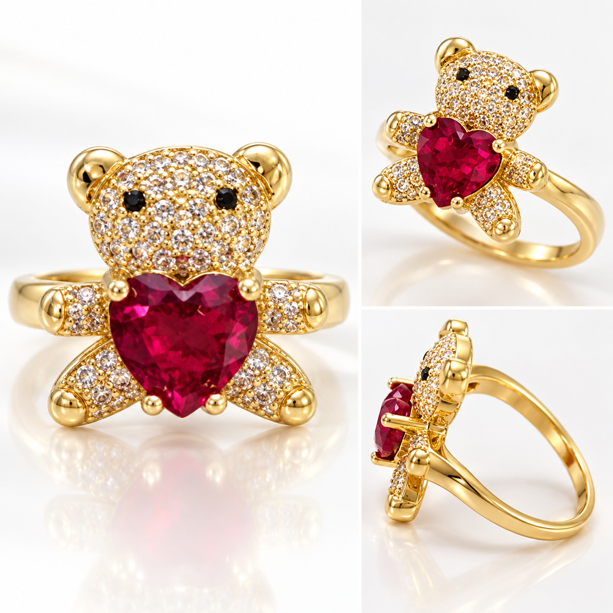 Anillo Teddy Love - Osito con Corazon Rojo