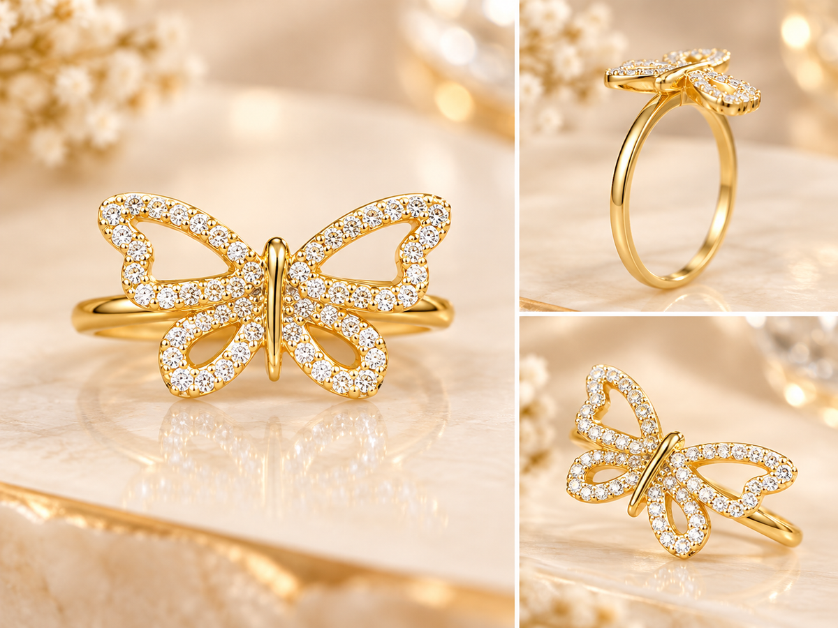 Anillo Mariposa Encanto – Cristales Dorados