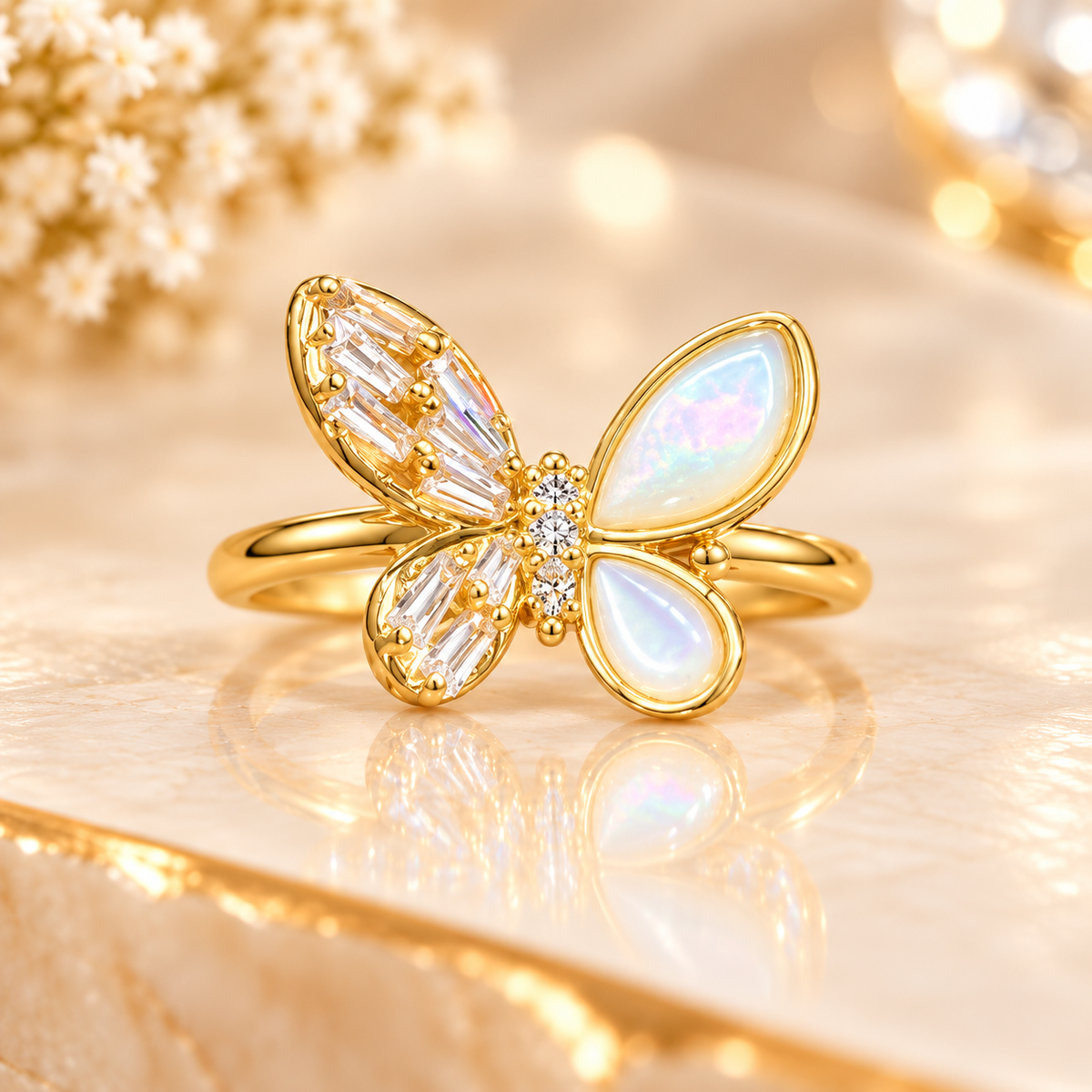 Anillo Mariposa Nácar – Brillo Dorado